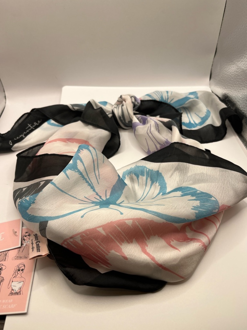 Juicy Couture Butterfly Print Scarf in Blue, Pink ,Black, Purple and Black